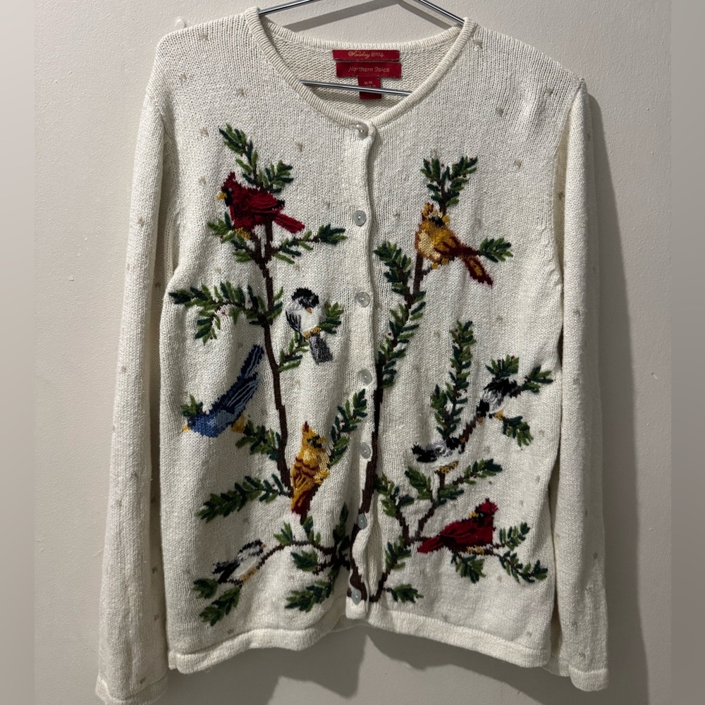 Northern Isles 2004 Bird Snow Scene Cardigan size Medium
